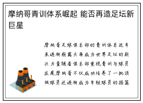 摩纳哥青训体系崛起 能否再造足坛新巨星